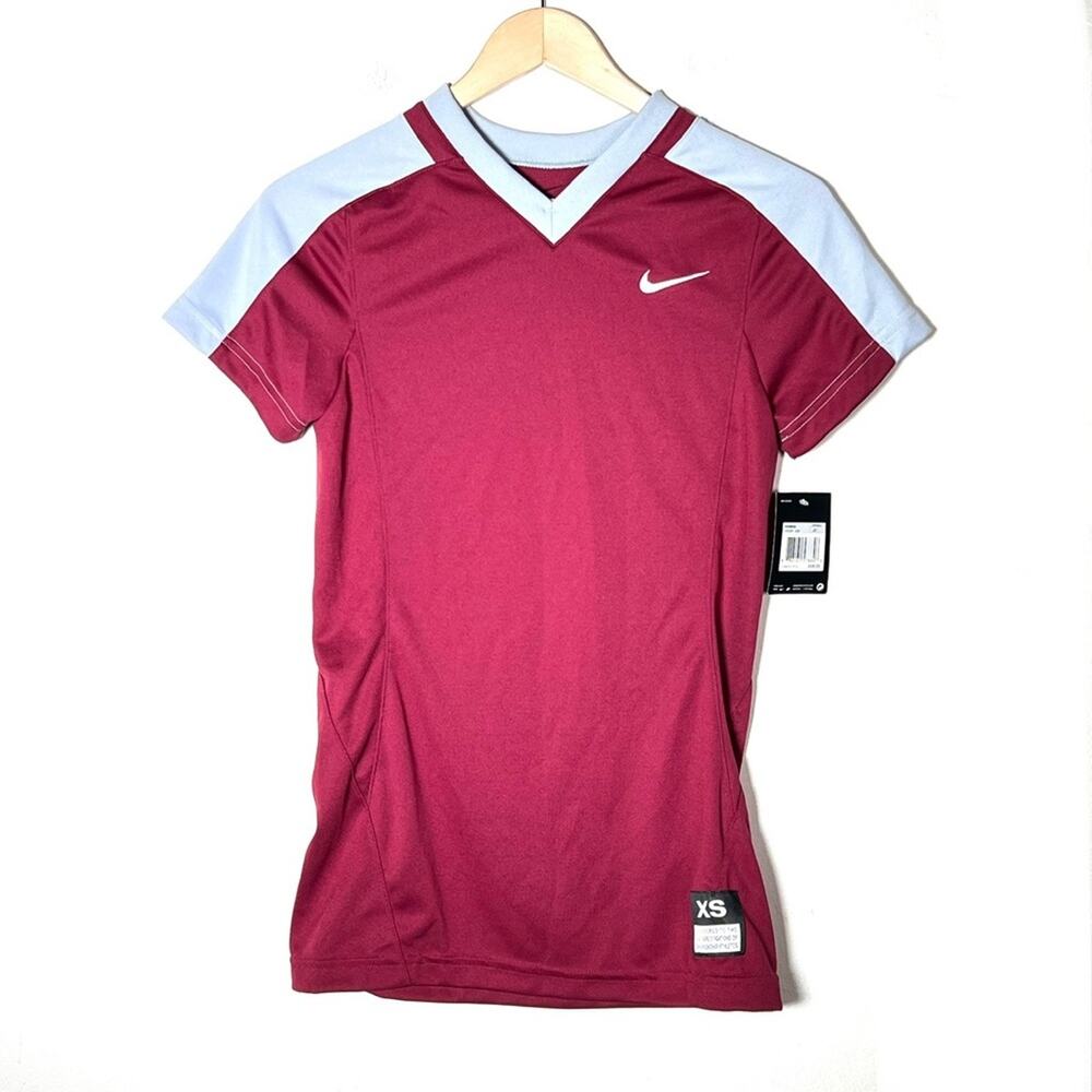 NWT Nike wine red short sleeve athletic softball T-shirt size XS B108
